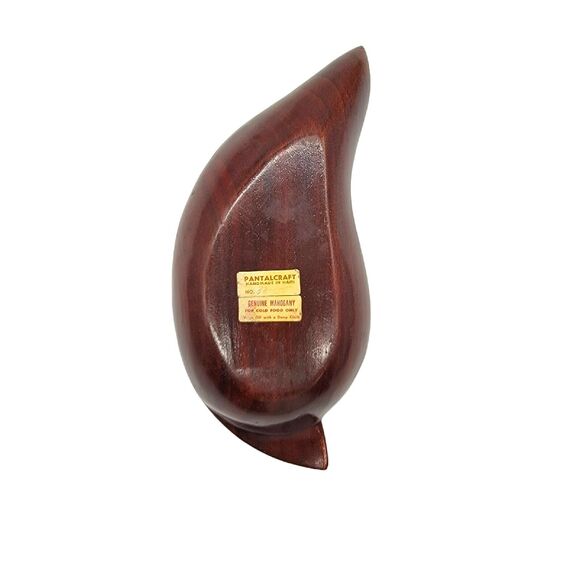 VINTAGE MCM Pantalcraft Hand Carved Mahogany Leaf Serving Tray Made in Haiti - Picture 4 of 5